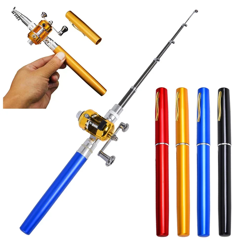 1 Meter Pen Fishing Rod Aluminum Alloy Reel + Lures Baits + Jig Hooks Set  With Fiberglass Fishing Rod in Pen case Metal Rod Pen