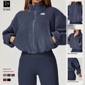 Custom Logo Zipper Windproof Crew Neck Plus Size Jacket Regular Fit Cropped Pullover Fleece Sportswear Women Yoga Sweatshirts