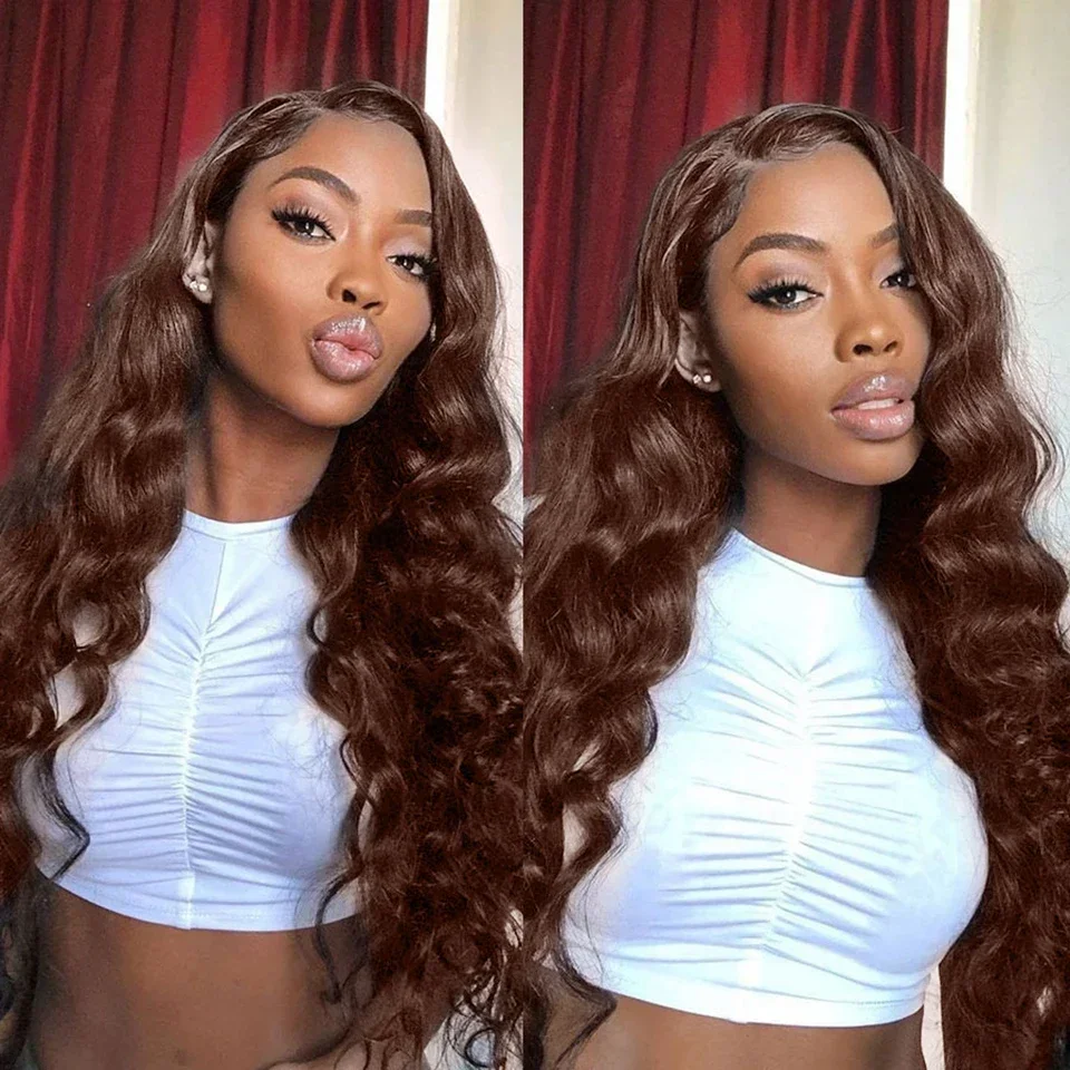 Brown Ocean Curly Lace Frontal Human Hair Wig for Women Brazilian_voghion.com