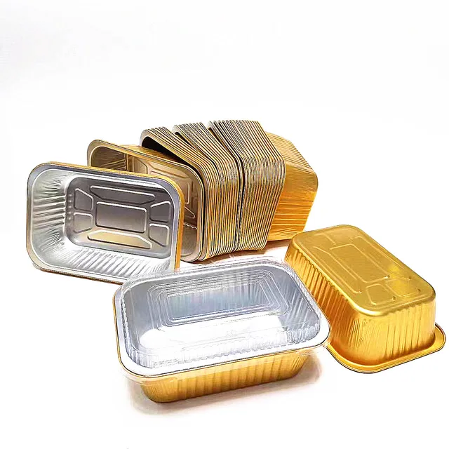 Golden heavy duty Food Grade microwave oven heating safe Disposable Aluminum Foil Food Tray with Seal Lid