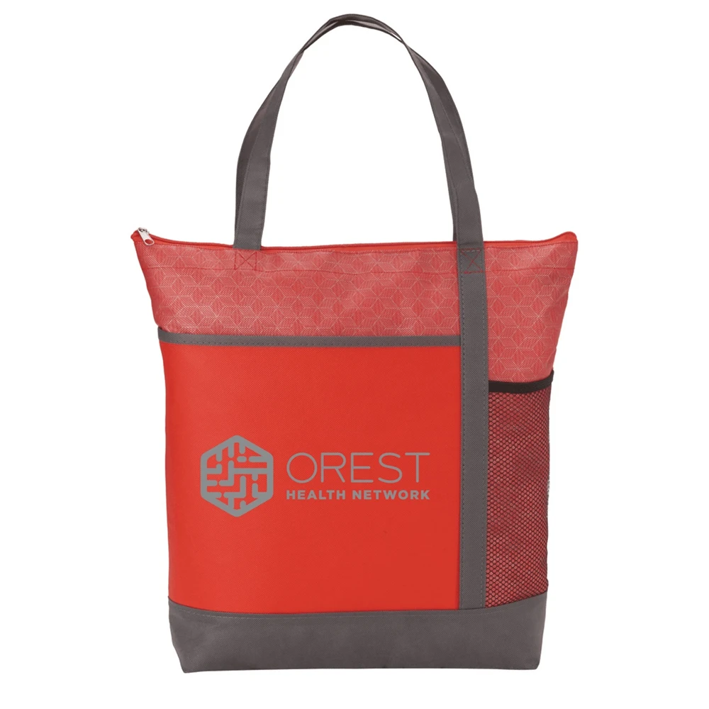 Custom Eco Friendly Zippered Main Compartment 80g Non Woven Polypropylene Tote Bag With Mesh Pocket