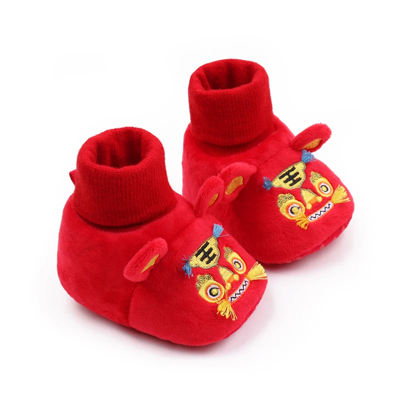 New Year Festive Red Tiger-head Shoes Soft-soled Baby Walking Shoes Winter Anti-drop Baby Floor Socks and Shoes details