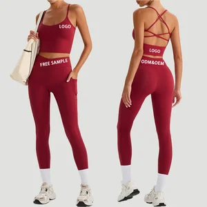 Women's Quick Dry Activewear Set High Waisted Sportswear Spaghetti Strap Sports Bra Workout Leggings Front Logo Plus Size Solid
