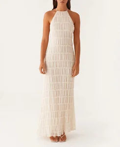 Custom High Quality Spring  Summer Maxi Dress Halter Neck Boho Beach Dress Sleeveless Flowy Party Dress