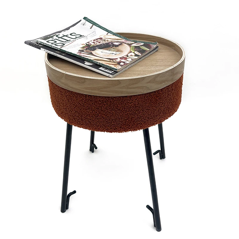2023 New Design Storage Ottoman Pouf Round Foot Stool with Tray