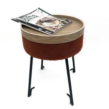 2023 New Design Storage Ottoman Pouf Round Foot Stool with Tray