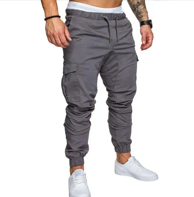 New Fashion Drawstring Pant Multi Pocket Sports Overalls Men Fitness Pants Running Training Pants