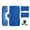 Velvet wave pattern long pouf blue