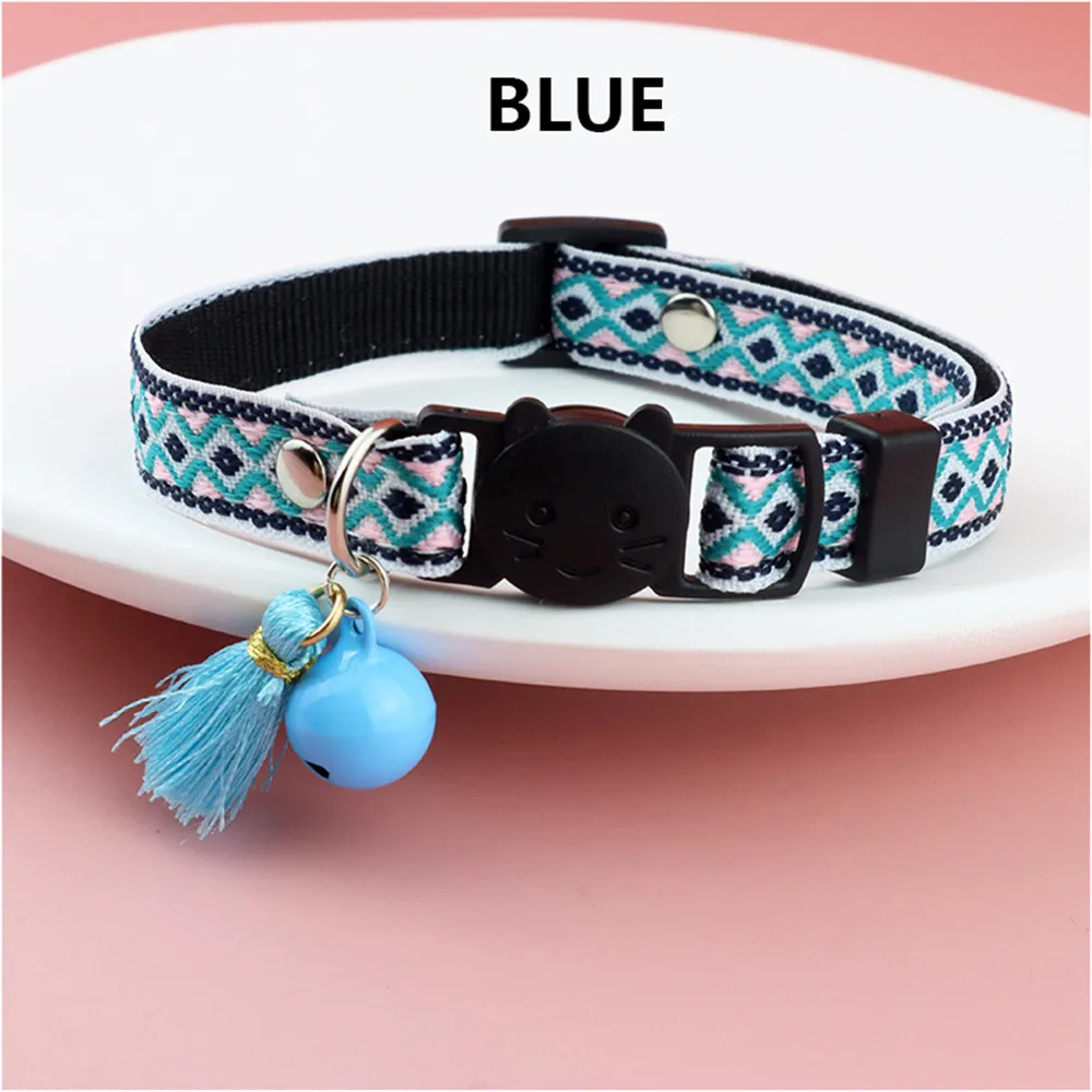 Breakaway Cat Collar with Bell and Bow Tie Tribal Pattern Geometric Adjustable Safety Kitty Kitten Collars Tassel Pet Supplies
