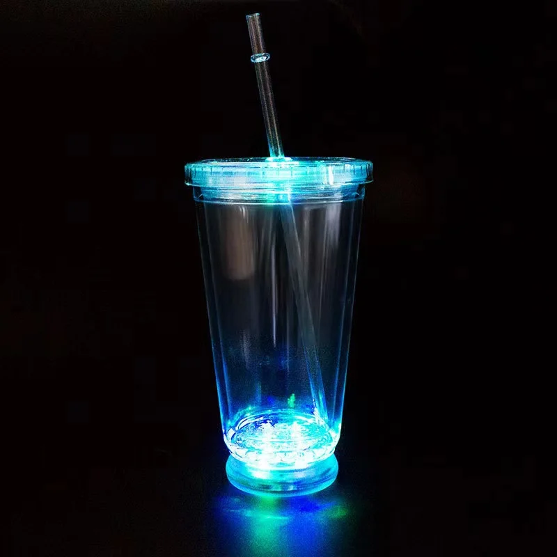16 Oz Light-Up Flashing Insulated Travel Drink Cup with Straw & Lid
