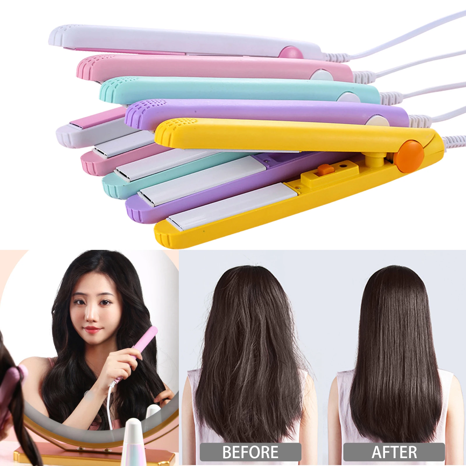Мини-выпрямитель для волос, плоский утюжок, Керамический выпрямитель для волос, термостатический Электрический мини-выпрямитель для сухих и влажных волос