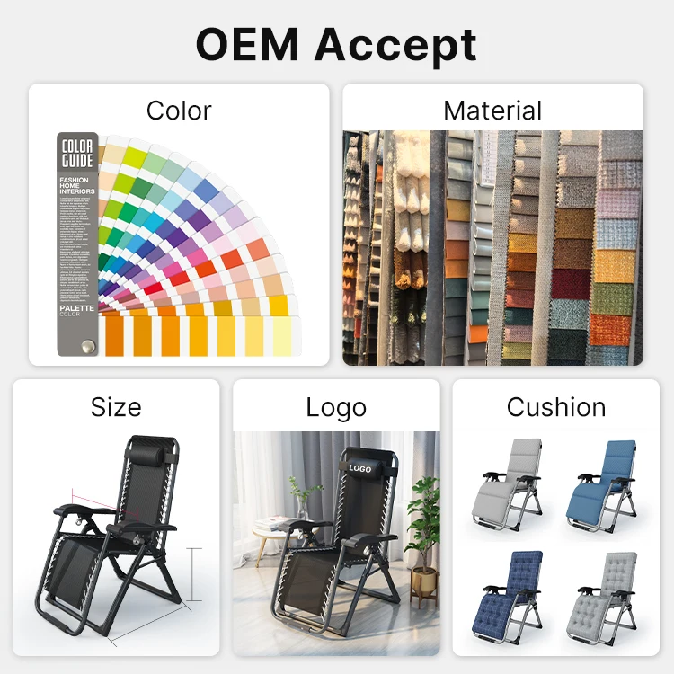 Wholesale Luxury Folding Chair Breathable Fabric Folding Sun Lounger Reclining Camping Chair with Pillow