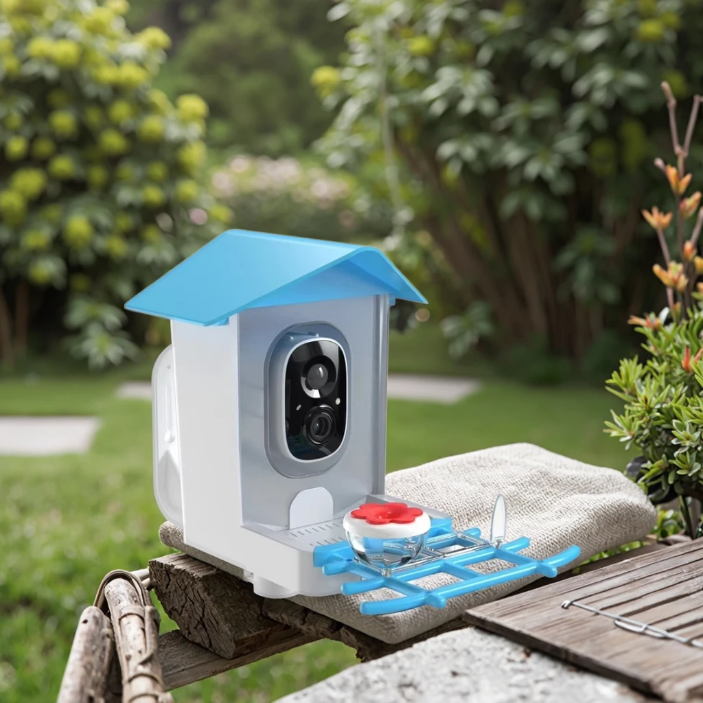 1080P Intelligent Bird Watching Feeding Camera Wide-Angle Solar Powered Battery PTZ Features Remote Viewing APP SD Card Storage