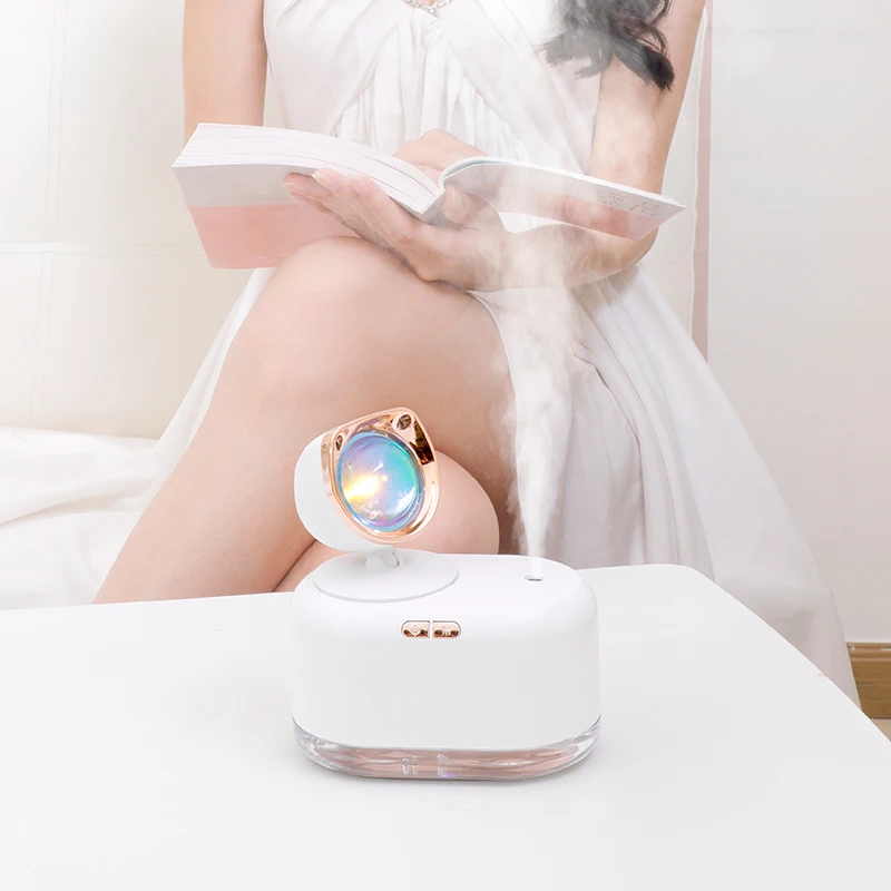 Sunset Lamp Projector with Mist Humidifier Rotation Rainbow Sunlight for Kids