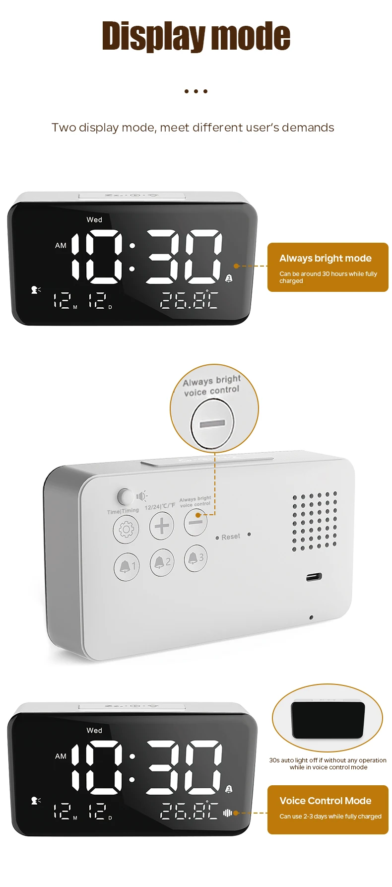 6 Inch Dementia Clock Talking Led Clock With Volume Control Display