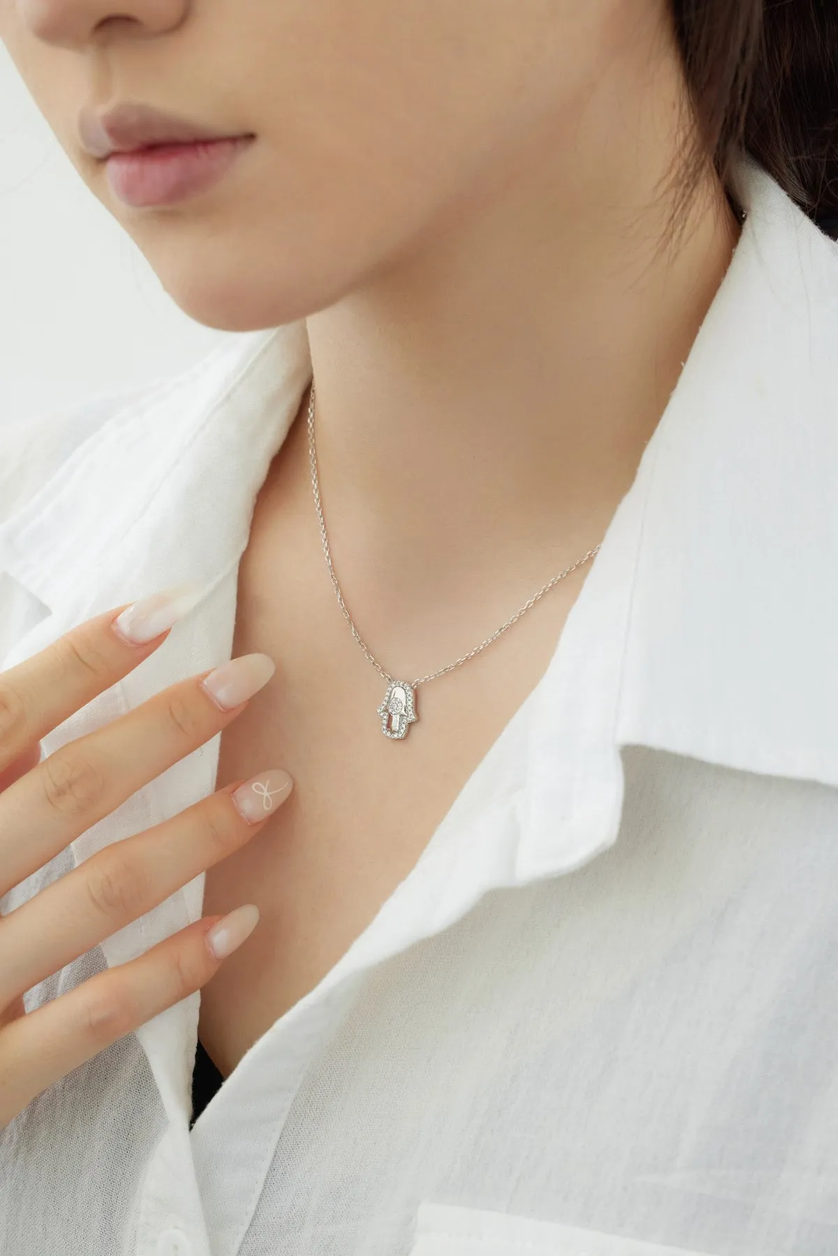 KAKODIY Turkish Evil Eye Charm Pendant Necklace 925 Sterling Silver Accessories Hamsa Hand Necklace Jewelry for Women detail 2