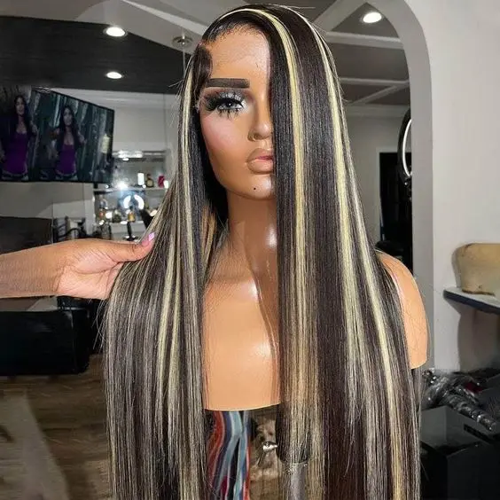 ブルゴーニュブラックスカンクストライプヘアボディウェーブウィッグ