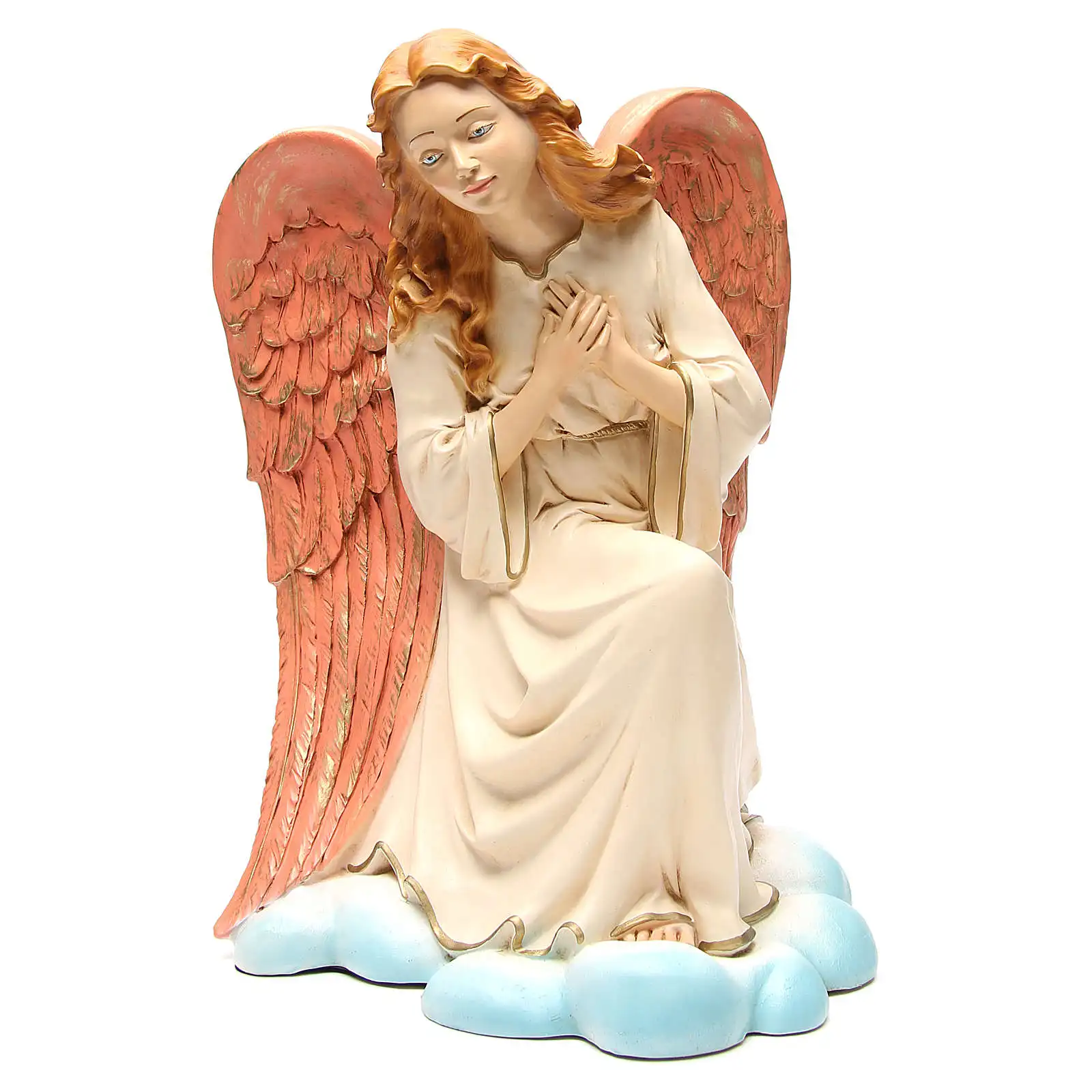 Figura religiosa personalizada de ángel en resina, Venta al por mayor de estatuas para nacimiento, Estatua de rodillas con bendición, Esculturas y artesanías religiosas