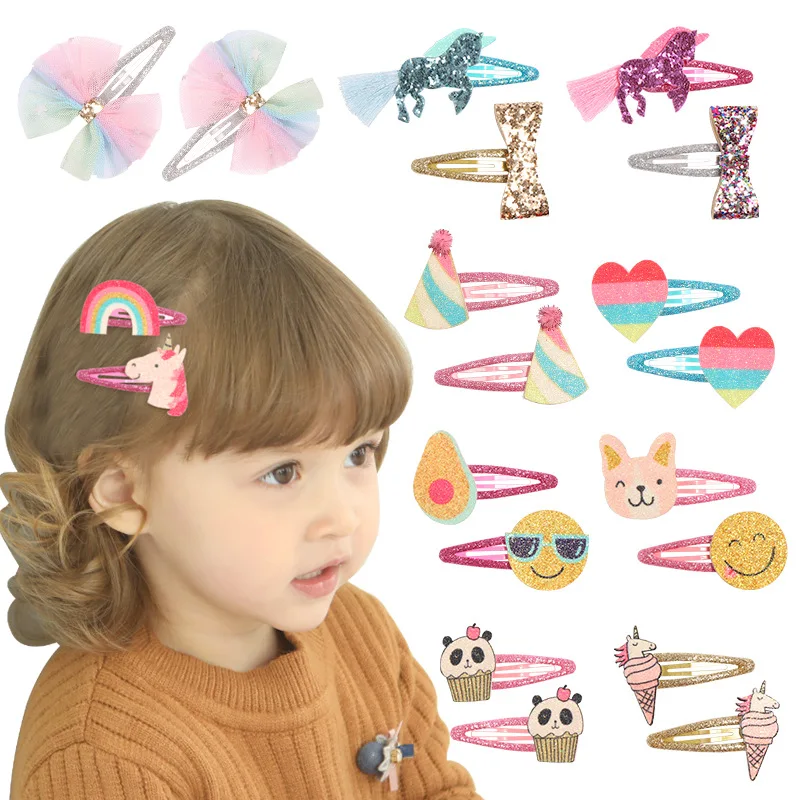 Süße Haarspangen Für Mädchen – Schmetterling, Einhorn & Hase Mit Glitzer, Metall-Snap-Clips