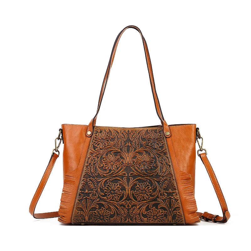 Embossed Vintage Style Luxury Tote Bags - Durable & Elegant