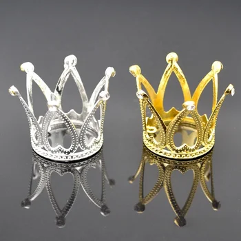 Baking Cake Decoration Pieces Decoration Manufacturers Wholesale Small Crown Heart Tiara Diamond-inlaid Alloy Gold and Silver