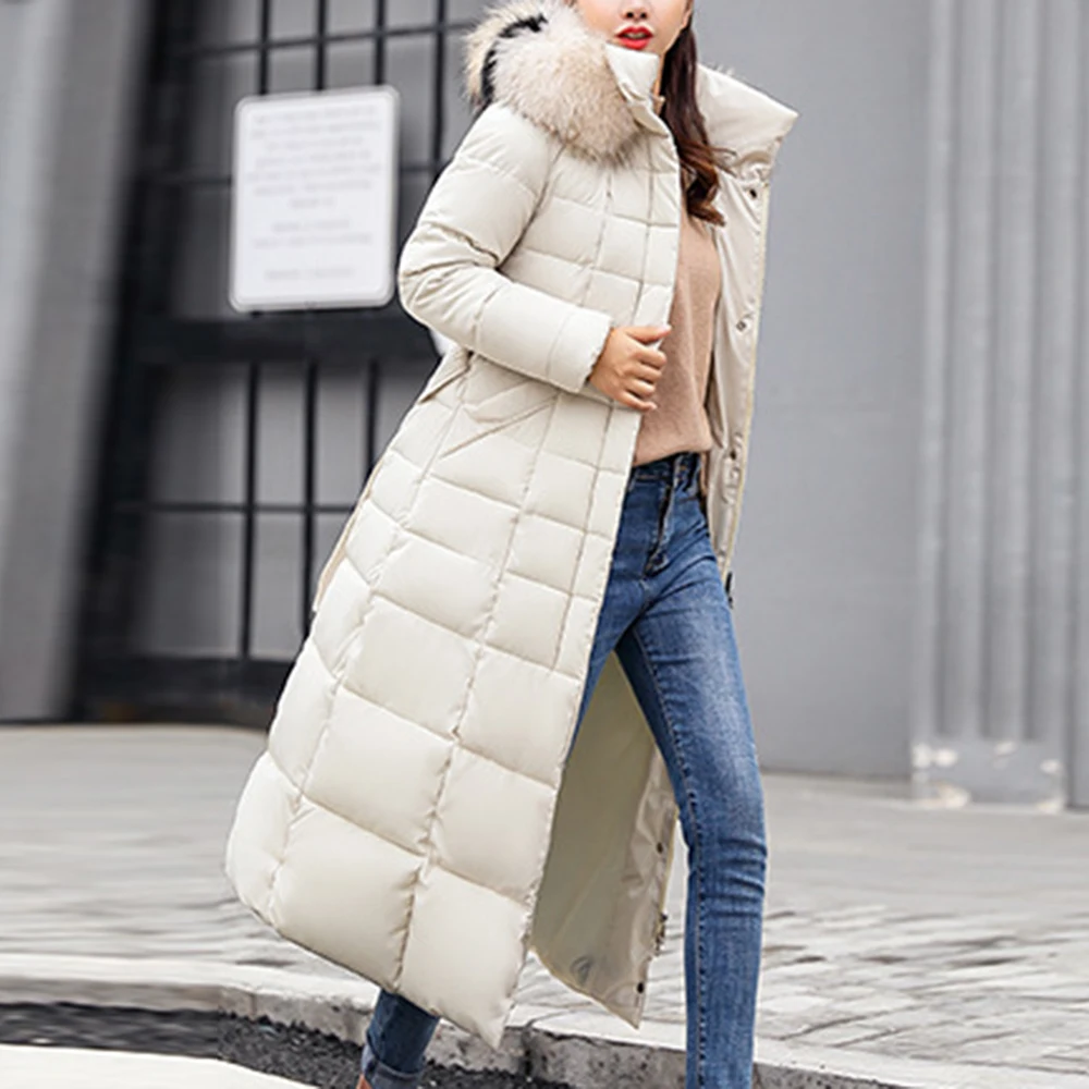 Long Winter Coat Women Parkas Slim Casual Hooded Fur Collar Warm Jacket ...