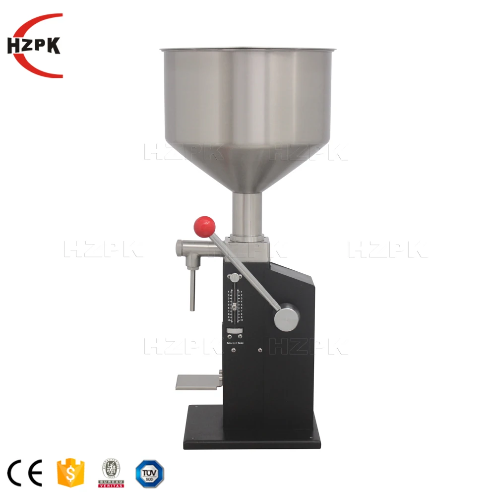Hzpk A03 Manual Small Volume Piston Essential Oil Cosmetics Lotion Cream Bottle Paste Liquid Filling Machine 50ml