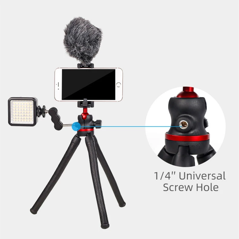 Flexible Phone Tripod with Universal Clip and Cold Shoe Mount Bendable Small Desk Tripod Stand Holder Compatible with iPhone .jpg