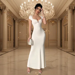 Sample Customization New Women's Elegant Dress Solid Color V-Neck Slim-Fitting Sexy Dress