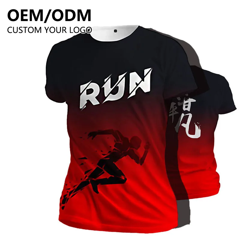 Tee Shirt Logo T-shirt Wholesale Sports Cool Quick Dry Fit Marathon Tshirt  Running 100% Polyester Custom Sublimation Printing