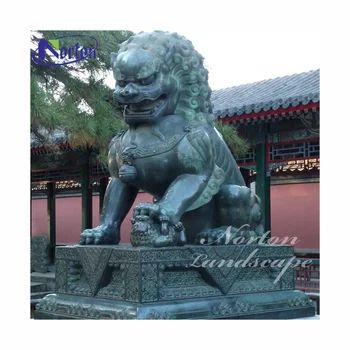 屋外ガーデン大型金属動物彫刻銅ブロンズ中国本土フーフー犬ライオン像