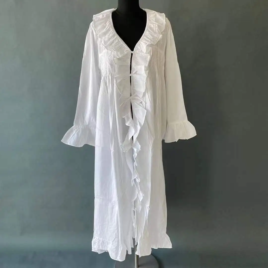 100% White Cotton Nightdress Nightgown House Robe - Buy White Cotton ...
