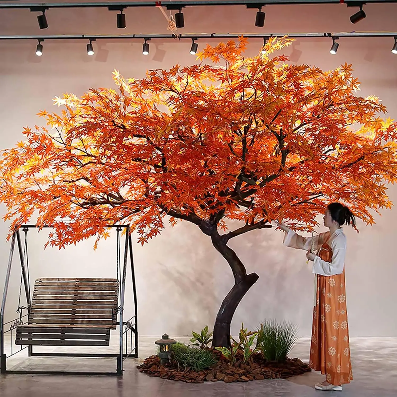 Artificial Maple Tree Life Size Plastic Artificial Plants and Trees Ornamental Decorative Autumn Plants
