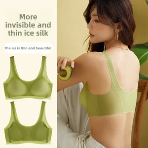 High Quality Women's Summer Tank Top Bra Silk Seamless Push-up Adjustable Soft Thin Breathable Solid Sleeping Bra Wire Free