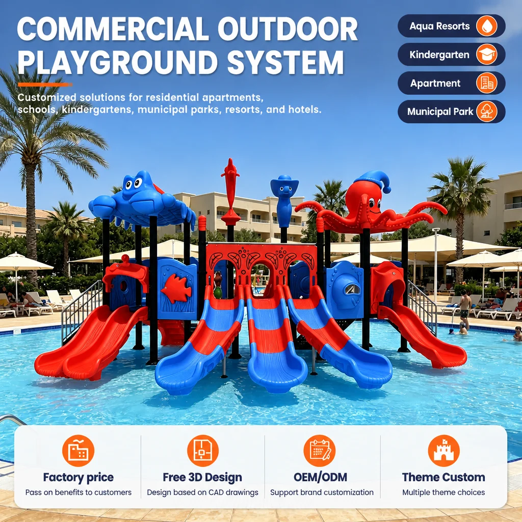 Outdoor Kids Water Park Playground Equipment Splash Pad Water Slide Spray Pool Galvanized Steel CE CPC Certified OEM Wholesale