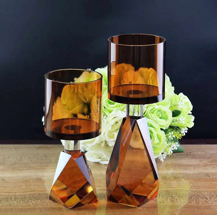 product high quality brown fashionable classic wedding supplies desktop decorations glass crystal candle holders-9
