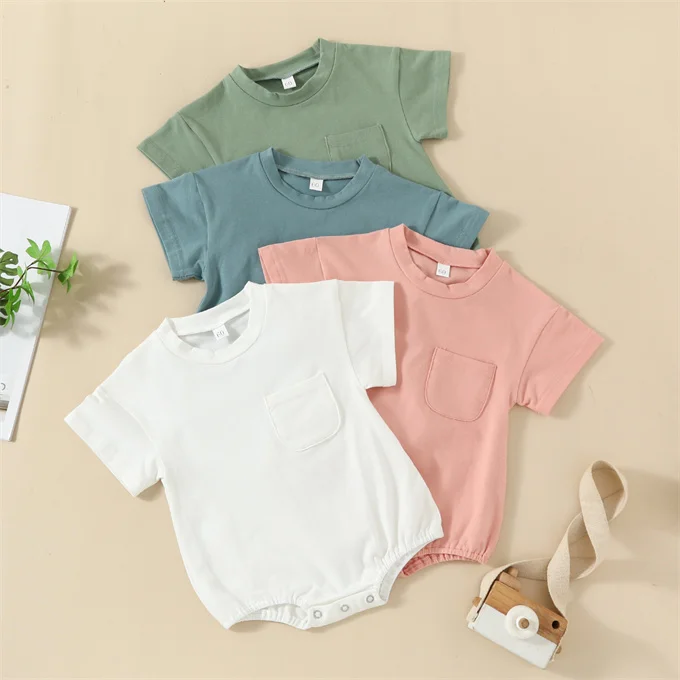 1 Pcs Private Label Solid Color Cotton Romper Summer Newborn Infant Toddler Boys Girls Clothes Short Sleeve Baby Neutral Romper