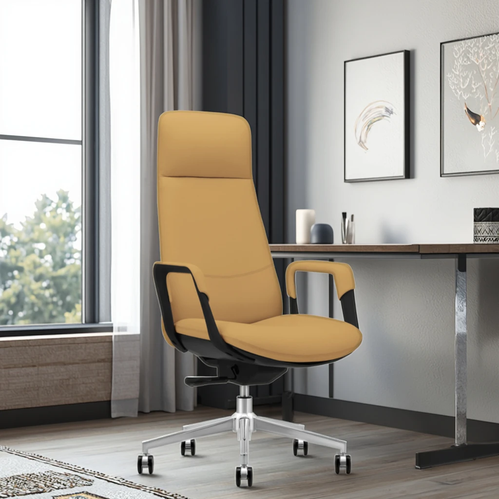 Synthetic Leather Executive Office Chair with Ergonomic Design Adjustable Height Solid Back Steel Base Rotating Seat 4