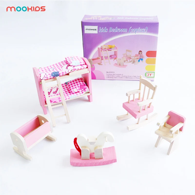 Детские деревянные игрушки ролевые игры Реквизит игры-пазлы двойная кровать деревянный кукольный домик маленькая мебель для
