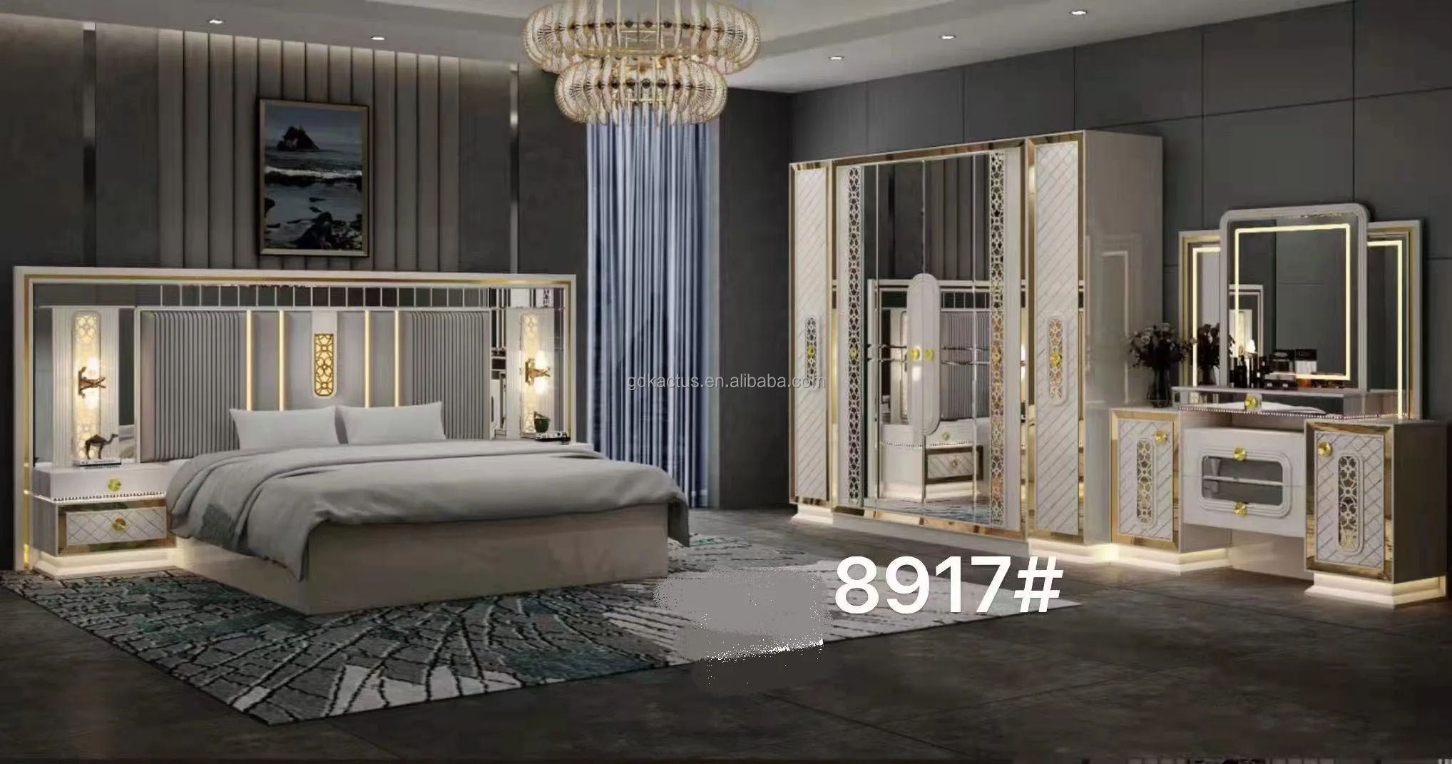 Modern Design Elegant King Size Fancy Bedroom Furniture Set High End