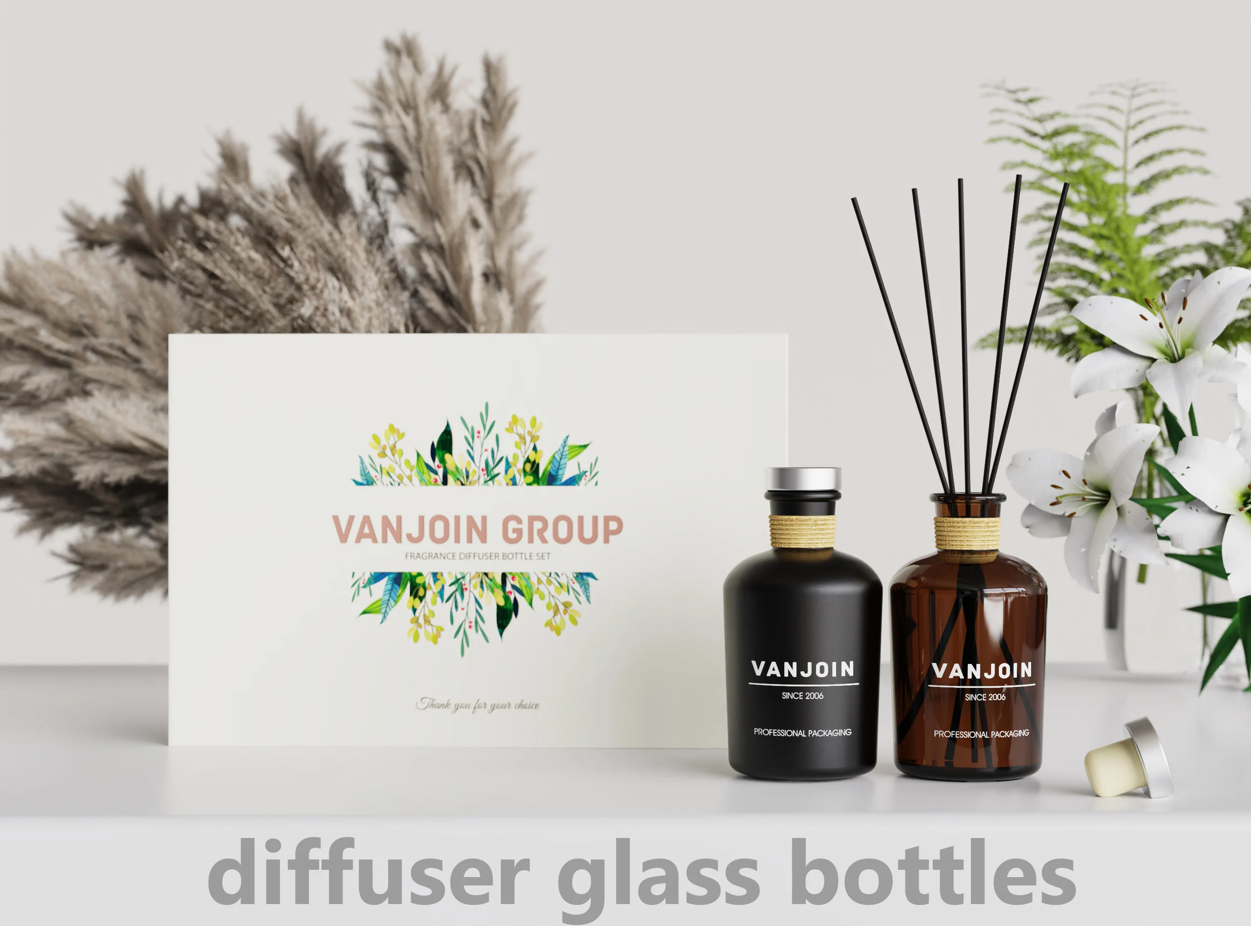 100ml Luxury Matte Black Reed Diffuser Glass Black Wooden Cap Square ...