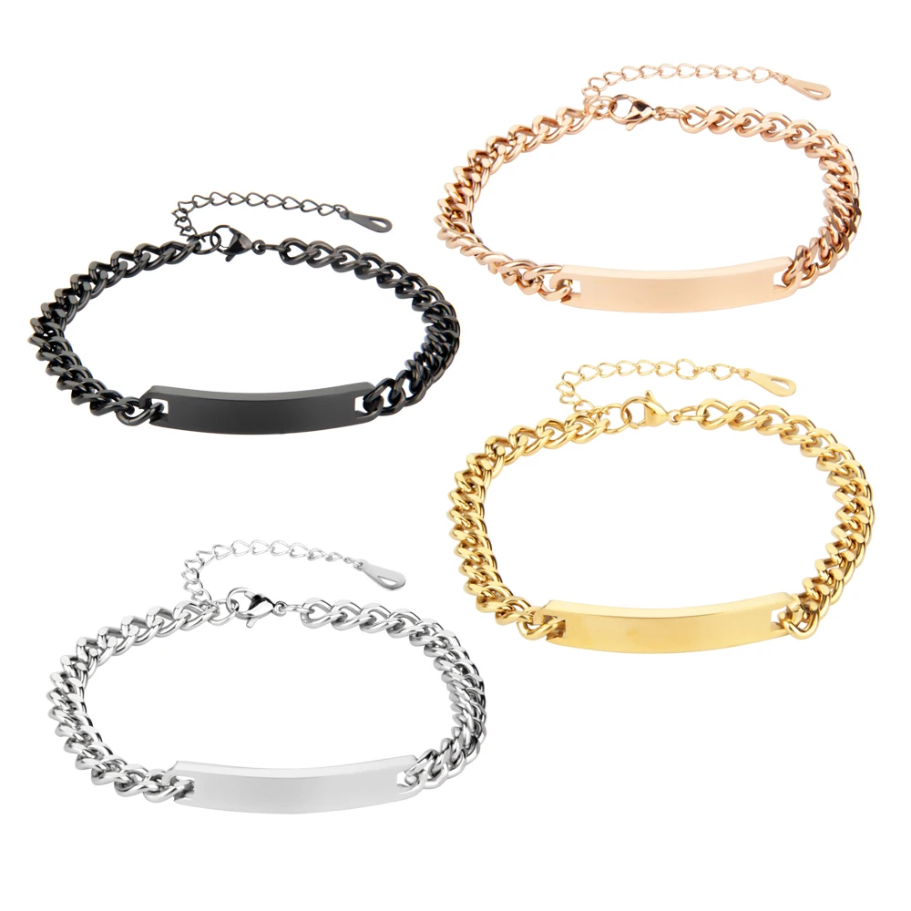 Stylish Stainless Steel Bracelet with Personalized Carved Text Simple Chain Light Gift Accessory for Weddings and Anniversaries
