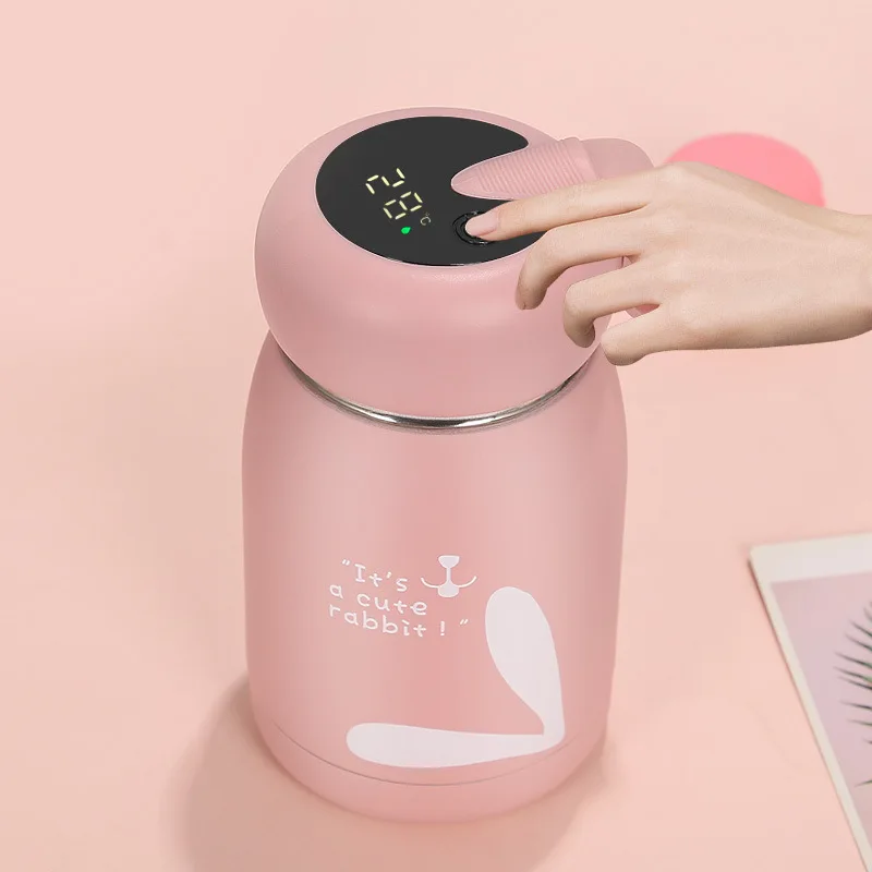 330ml Cute Mini Insulated Flask Led Temperature Display Kids Stainless Steel Water Bottle