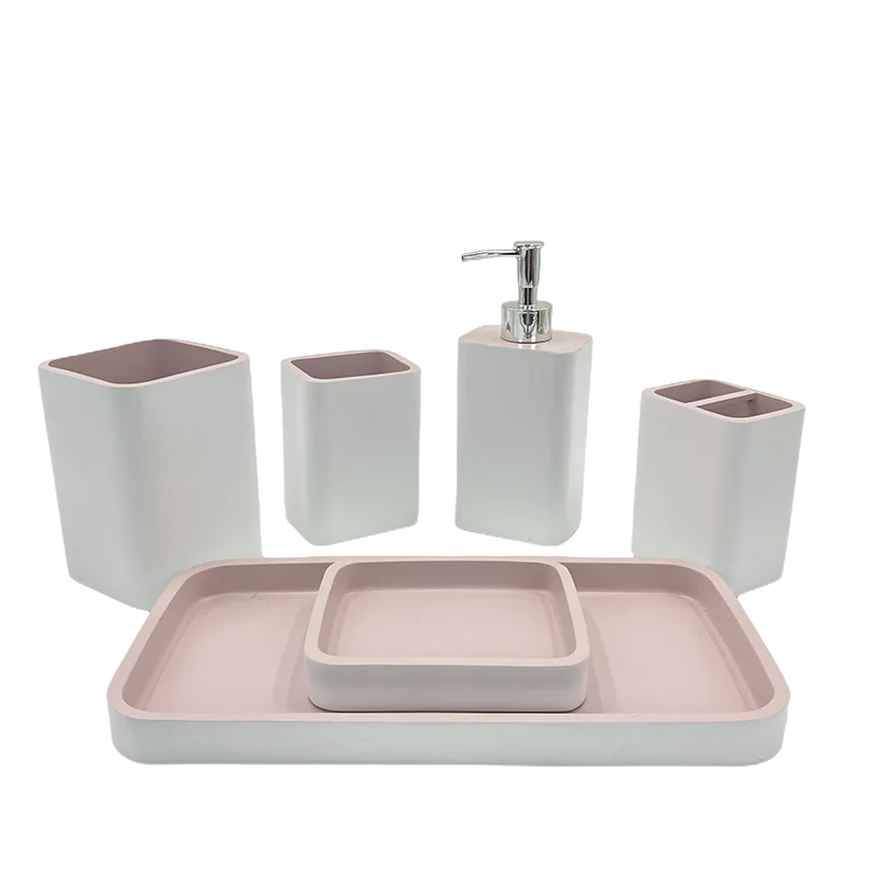 Luxury Honorable Style Pink White Resin Bathroom Accessories Set For