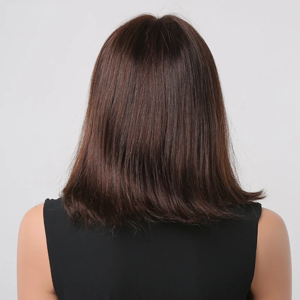 13X1 T-Teil transparente Spitzenperücken dunkelbraun kurze Spitzenfrontperücke Echthaar glatt Bob natürliche schwarze Echthaarperücke für Frauen_voghion.com
