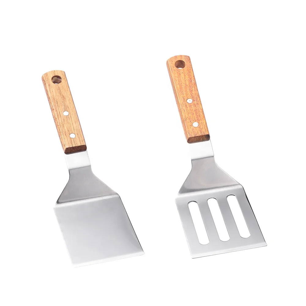 Kitchen Stainless Steel Frying Shovel with Wood Handle Cooking Turner Spatula Teppanyaki Flat Top BBQ Utensil