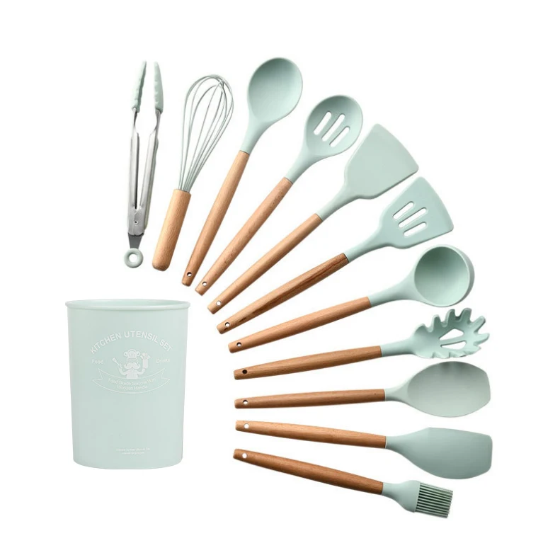 Kitchen Heat Resistant Dishwasher Safe Non-stick Pan Stainless Steel Silicone Cooking Utensil Set