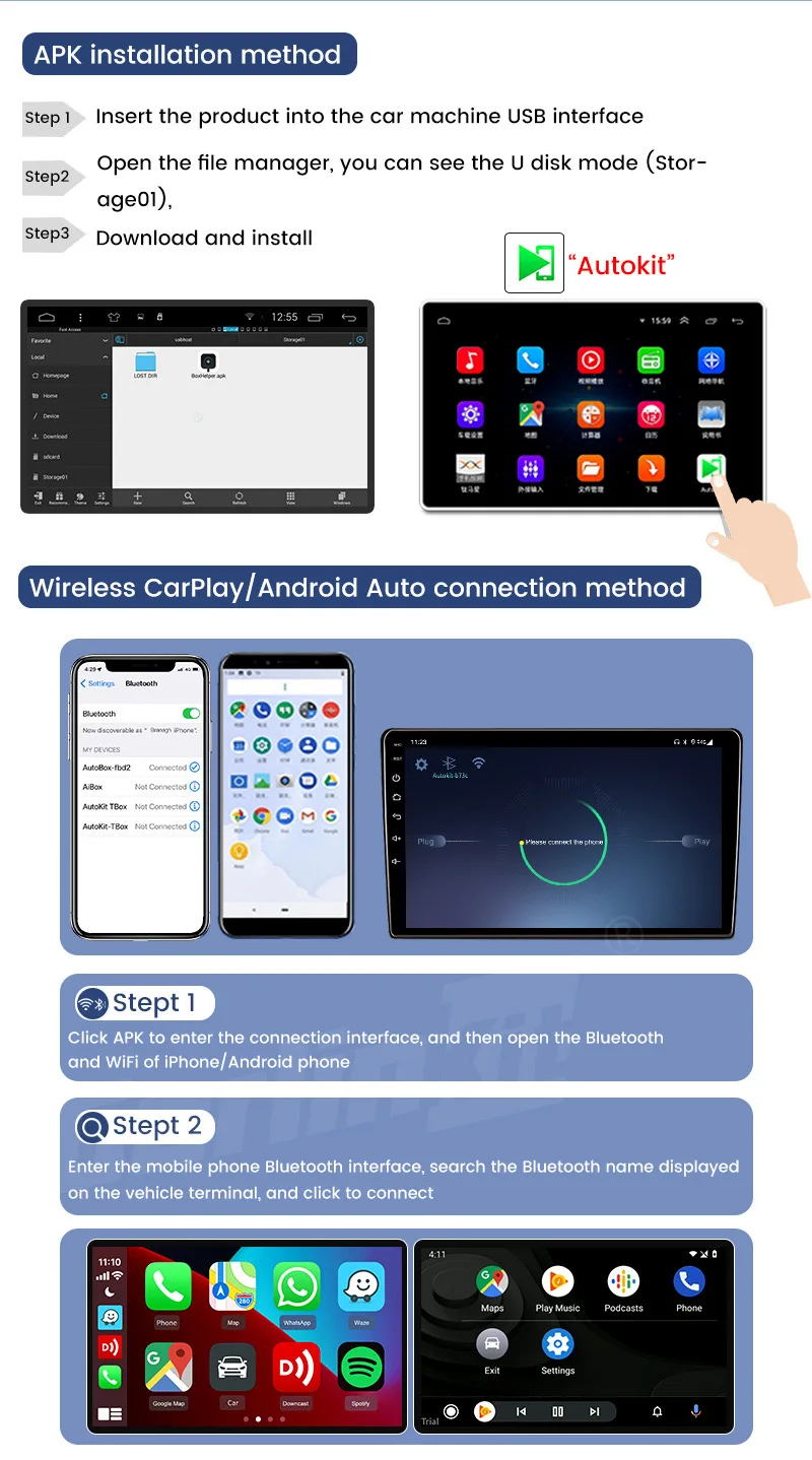 4.4 Universal Smart Android Plug and Play Auto dongle portable  box multimedia  Wired /Wireless Carplay manufacture