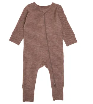 Baby Merin Wool Rib Long Sleeve Bodysuit Merino Wool Growsuit