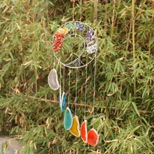Tree of Life Agate Slice Wind Chime Handmade 7 Chakra Stone Healing Crystal Windchime for Indoor Outdoor Decoration Ornament